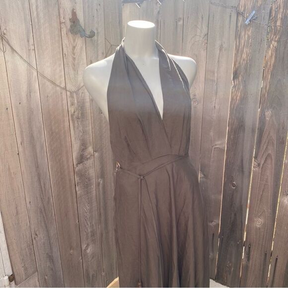 ZARA LINEN BLEND KHAKI HALTER NECK MIDI DRESS blogger’s favorite size large - Picture 16 of 16